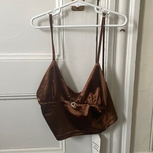 Sleeveless Satin Crop Top- Brown Y2K